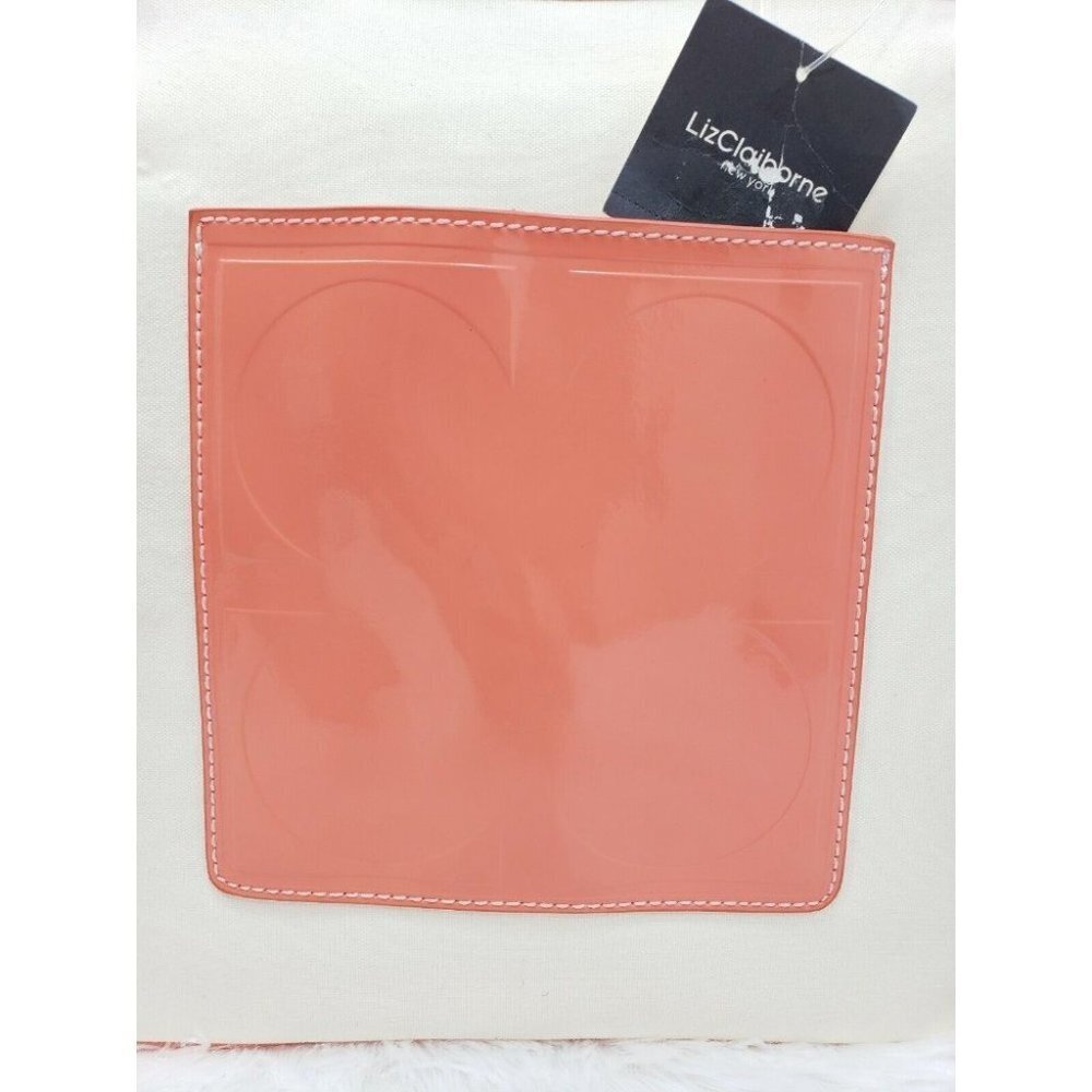 Liz Claiborne New York Pop Tote Large Cream Peach Trim Coin Purse Shoulder Bag - Picture 2 of 12